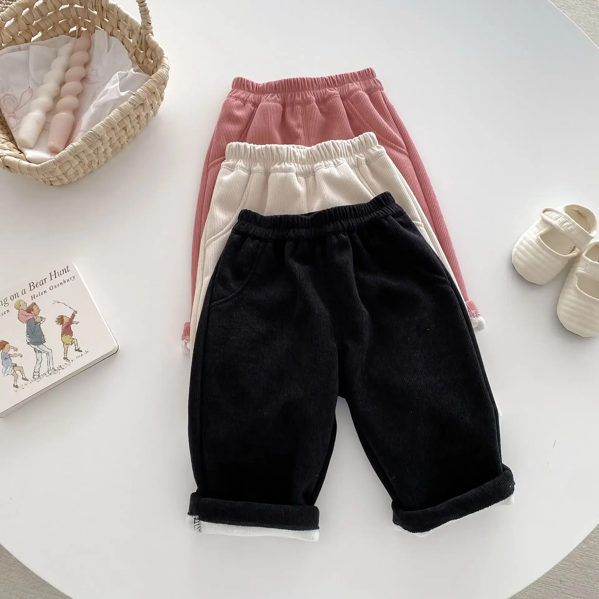 2024 Winter New Kids Trousers 0-5Y Fur Lining Boys Pants Thicken Lining Girls Fur Pants Kids Trousers