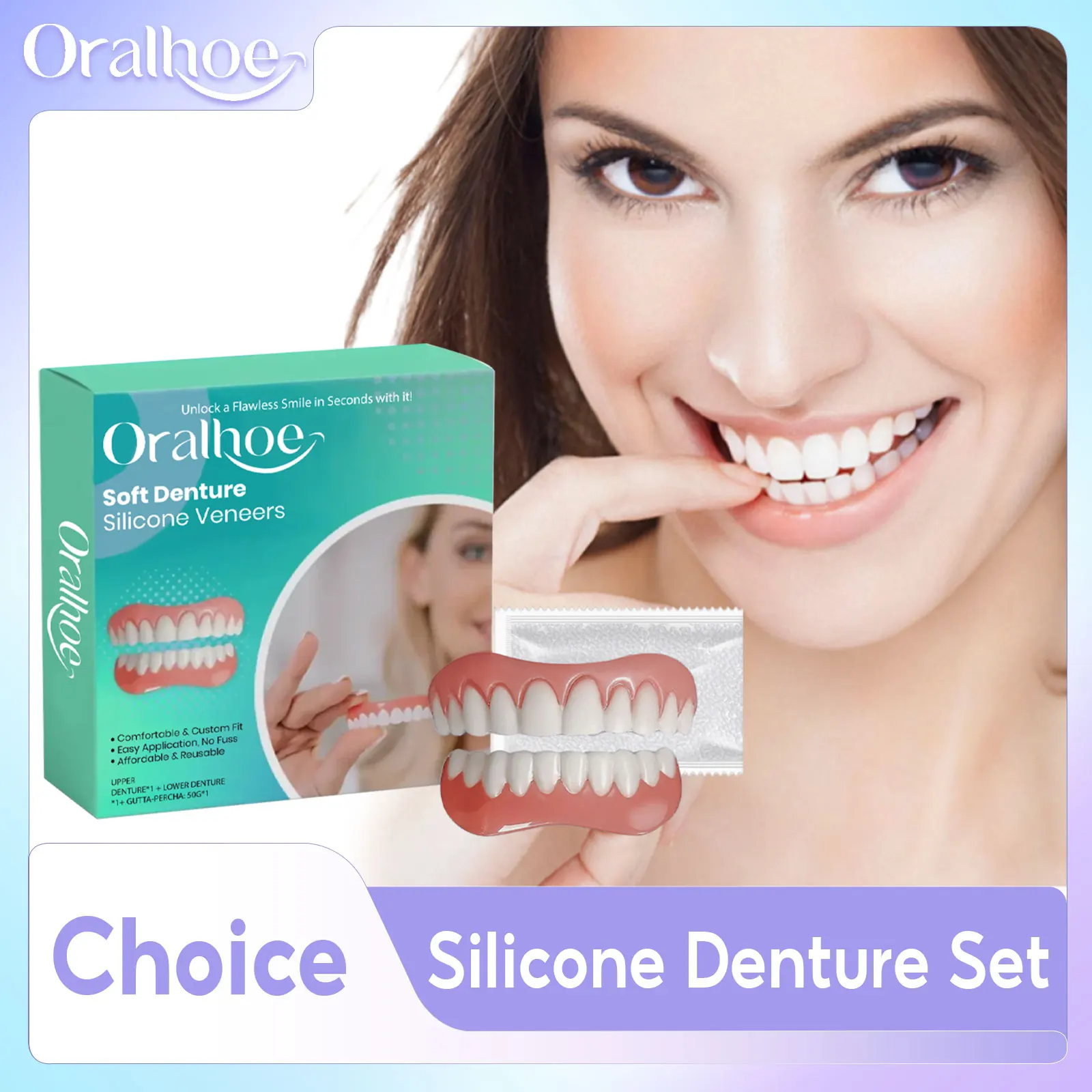 Silicone Dentures False Teeth Full Set Easy Wear Comfortable Anti Friction Protect Mouth Prevent Falling Soft Denture Reline Kit