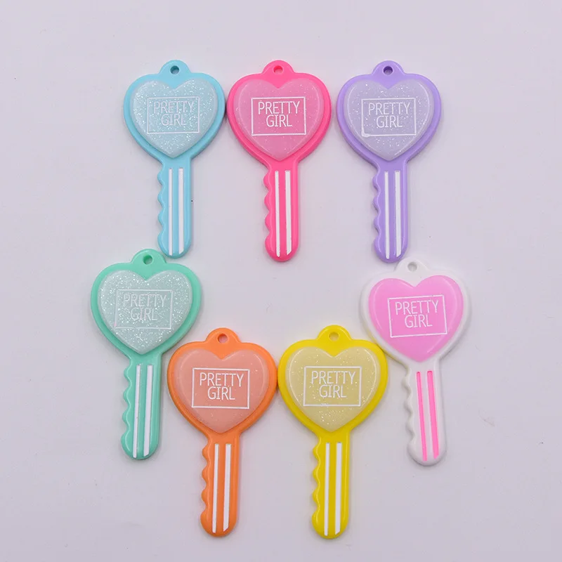 20Pcs Heart Letters Key Flatback Resin Cabochon Kawaii Cabochons Embellishments DIY Jewelry Pendant Charms Accessories 57*31mm