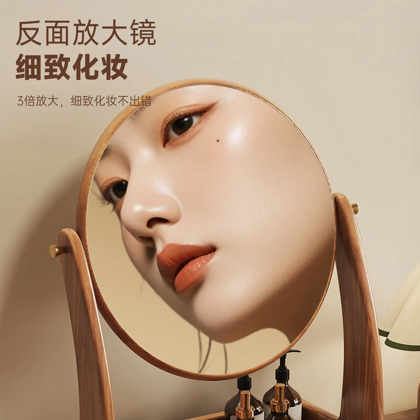 Retro solid wood desktop with jewelry box high definition makeup mirror home bedroom dressing mirror