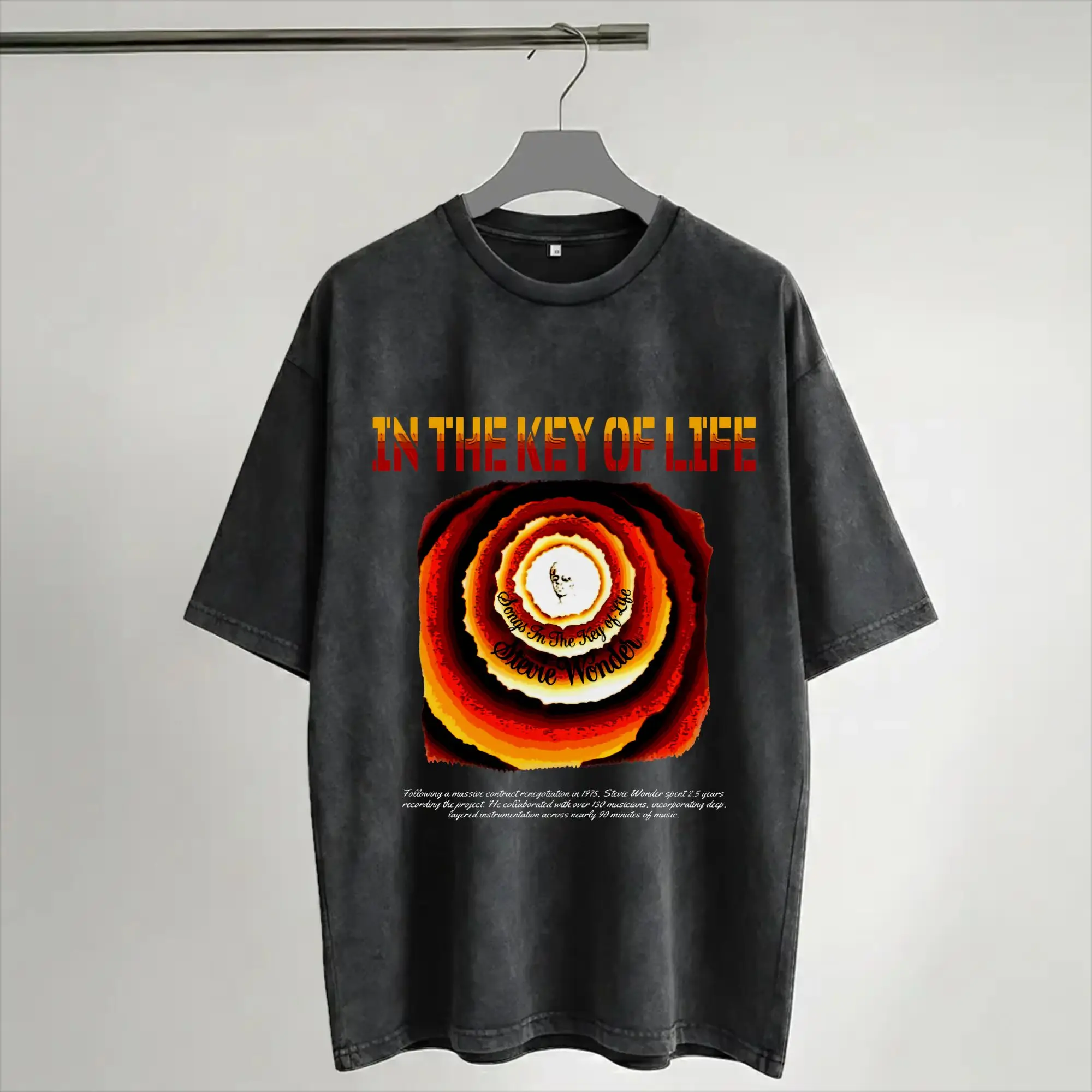 Stevie Wonder Songs in The Key of Life 50th Anniversary Tour  Merch Washed T Shirt for Men Women Streetwear Hip Hop T-Shirts