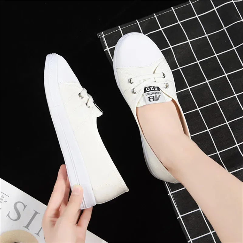 Women Canvas Shoes Soft Bottom Women\'s Shoes Shallow Flat Woman Shoes Leisure Sports White Non Slip Shoes Youth Women\'s Shoes