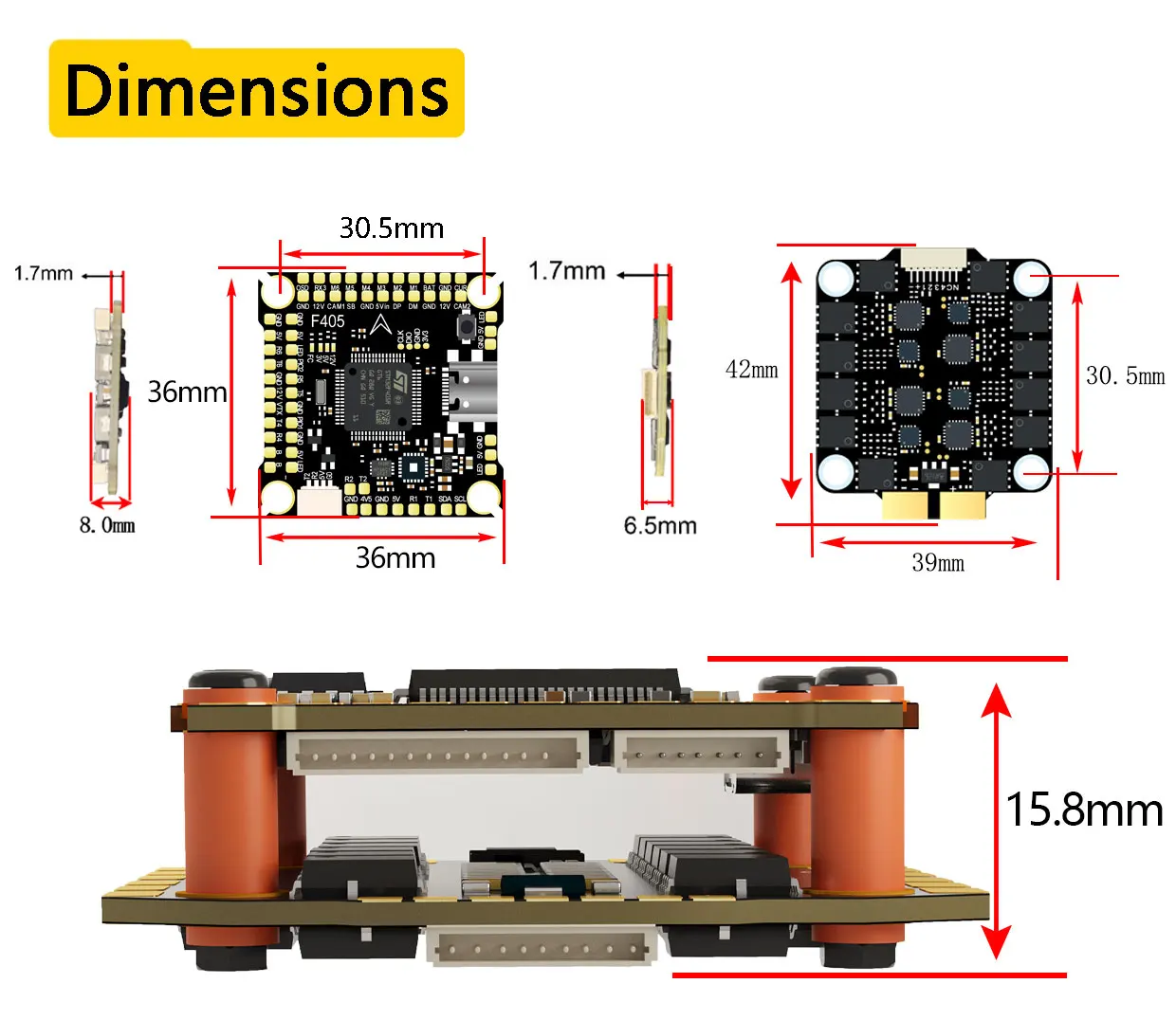 DAKEFPV F405 55A Stack 30,5X30,5mm ICM42688P BLS55A 4in1 ESC 3-6S FC&ESC INav Betaflight Konfigurierbar – Detail 12