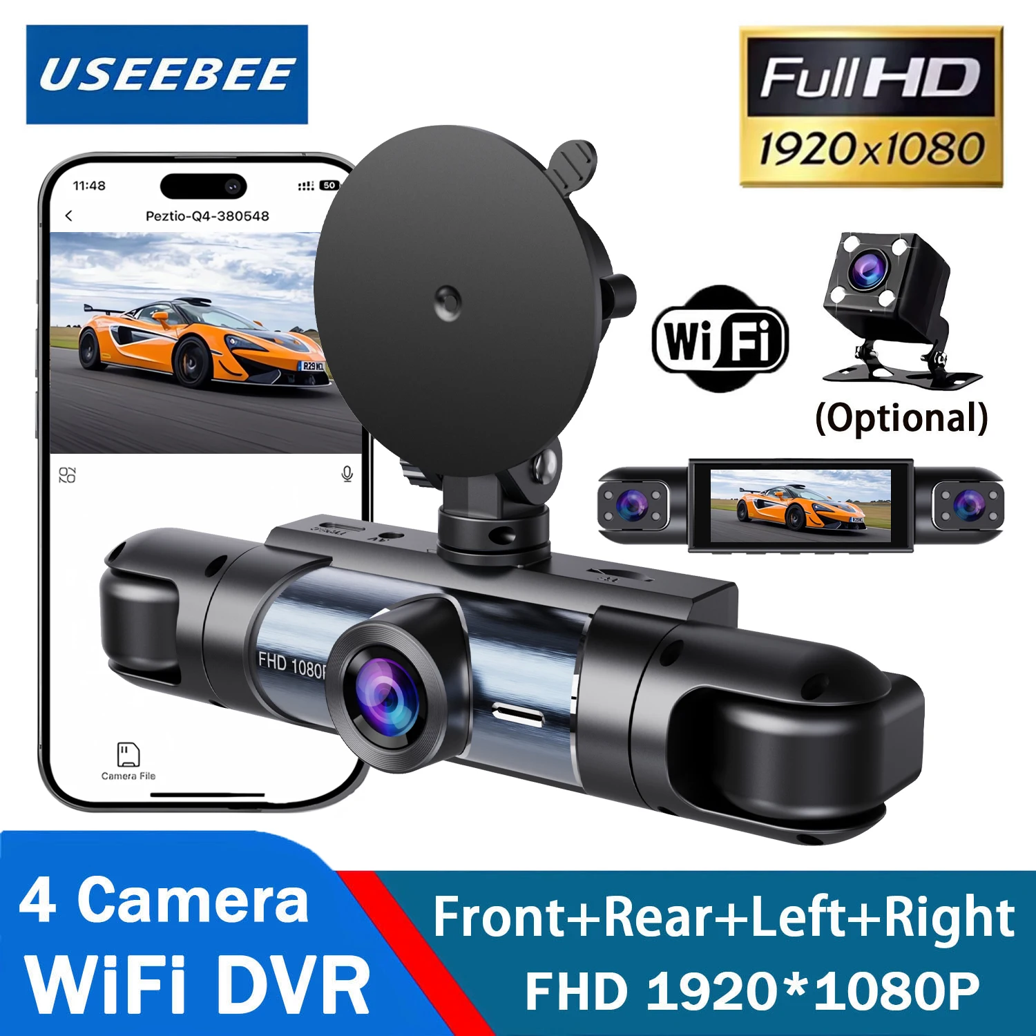 4 Channel Car DVR Full HD 1080P Car Dash Cam 360° WIFI APP Video Recorder Front With Rear View Night Vision Black Box