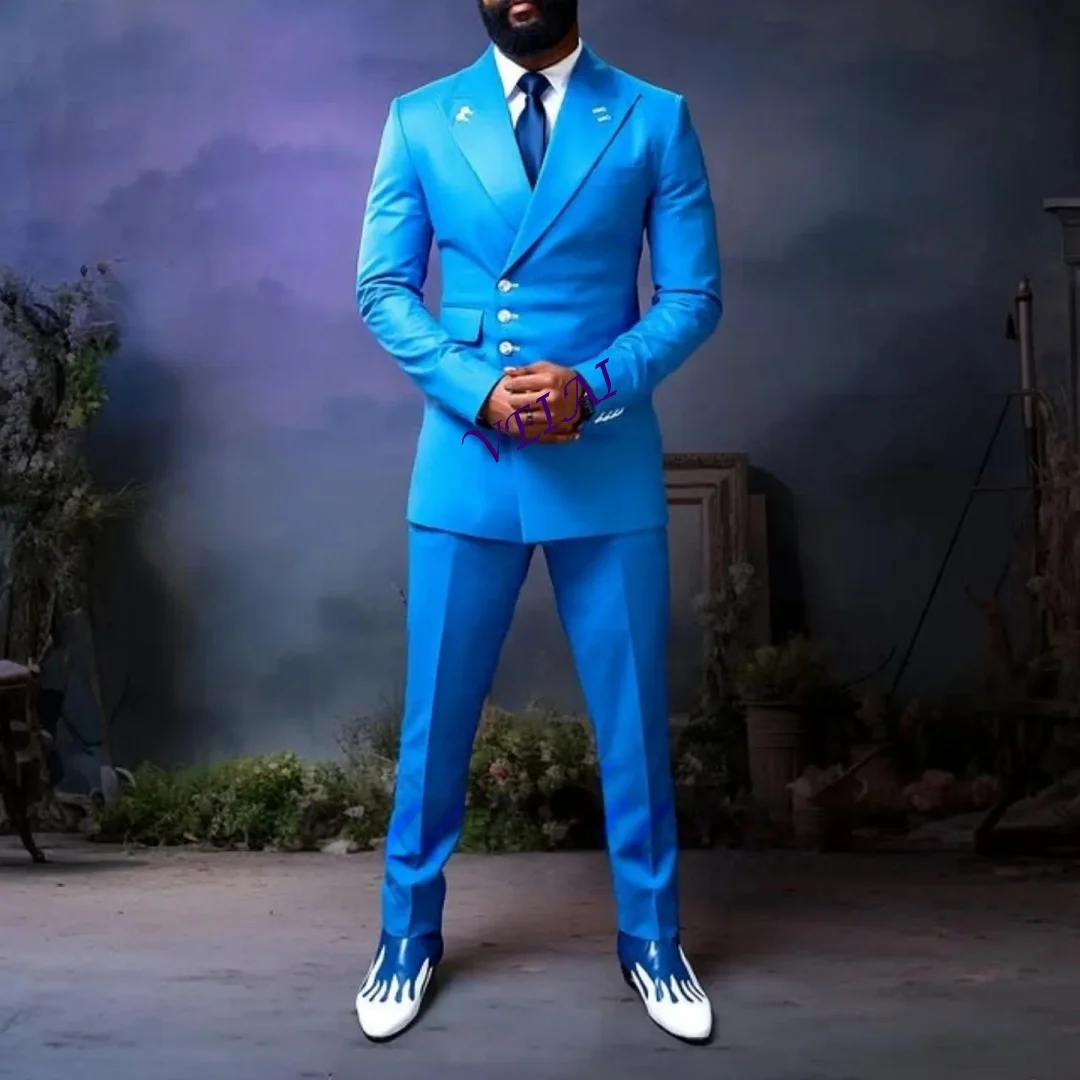 

Formal Fashion 2 Piece Blue Men's Suits Slim Fit Peak Lapel Single Breasted Jacket Pants Wedding Prom Party Business Customized