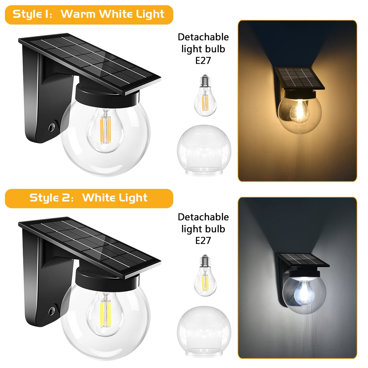 Landscape Lamp E27 Bulb Light Solar Lighting Wall Lamp Waterproof Landscape Street Garage Garden Pathway Porch Granary Outdoor