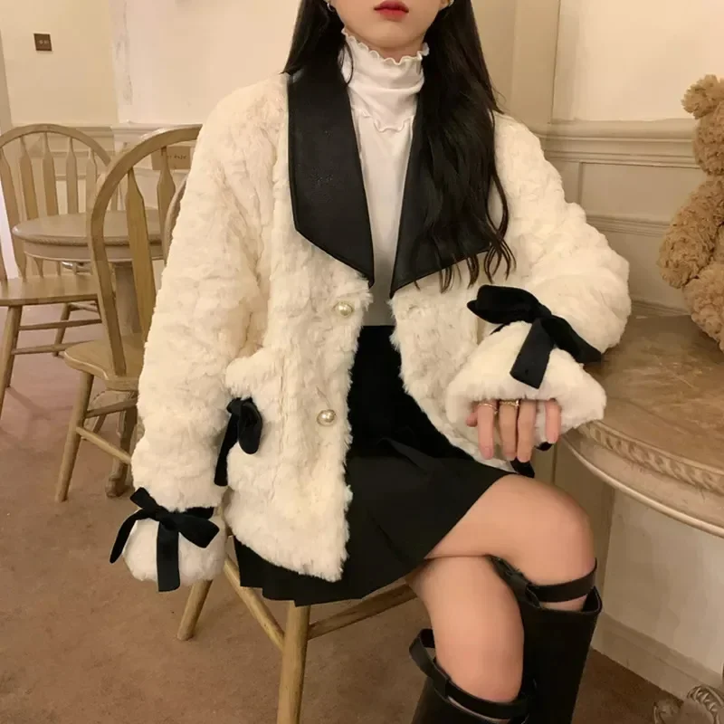 French Style Thickened Lamb Fur Coat Women's Autumn Winter Outerwear Classic Stand Collar Special Design High Quality Cotton Jac