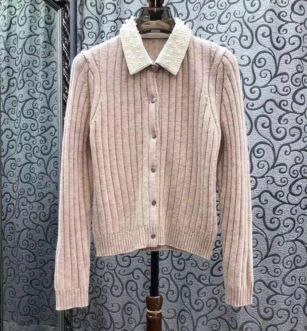 

Высококачественные новые кардиганы-топы 2026 года, весенняя вязаная одежда, женские кардиганы с бисером, отложным воротником, длинным рукавом, повседневные, мягкие, вязаные