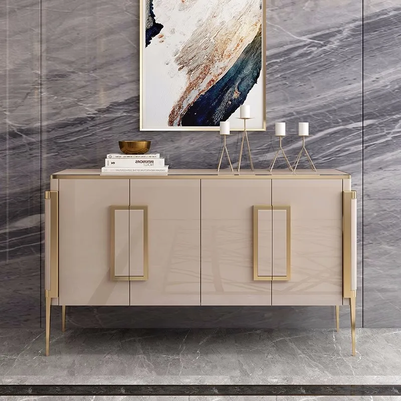 

Hot Sale Living Room Cabinet 4 Doors Vintage Wooden Storage Home Stainless Steel Frame Sideboards Buffet Side Cabinets