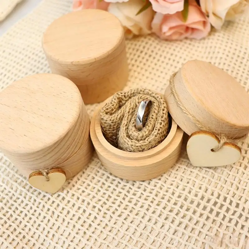 Runde Holzringbox, Holzverpackung für Hochzeit, Heiratsantrag, Verlobung, Geschenkbox, Schmuckaufbewahrung, Präsentationsbox – Detail 2
