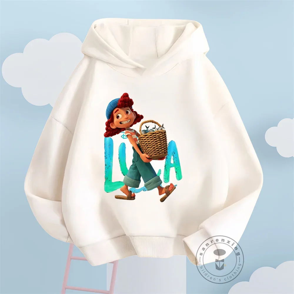 Luca Disney 1-14Years Cartoon Luca Hoodie Girls 2024 Autumn Winter Children's Luca Disney T Shirts for Boys Kids' Cute Hoodie