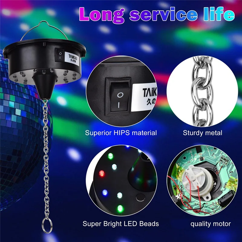 AT51-Disco Ball Motor Lights With Remote,3-15RPM Adjustable Spinner 18Leds For 8 10 12 16 20 24 Inch Duty Mirror Ball Motor