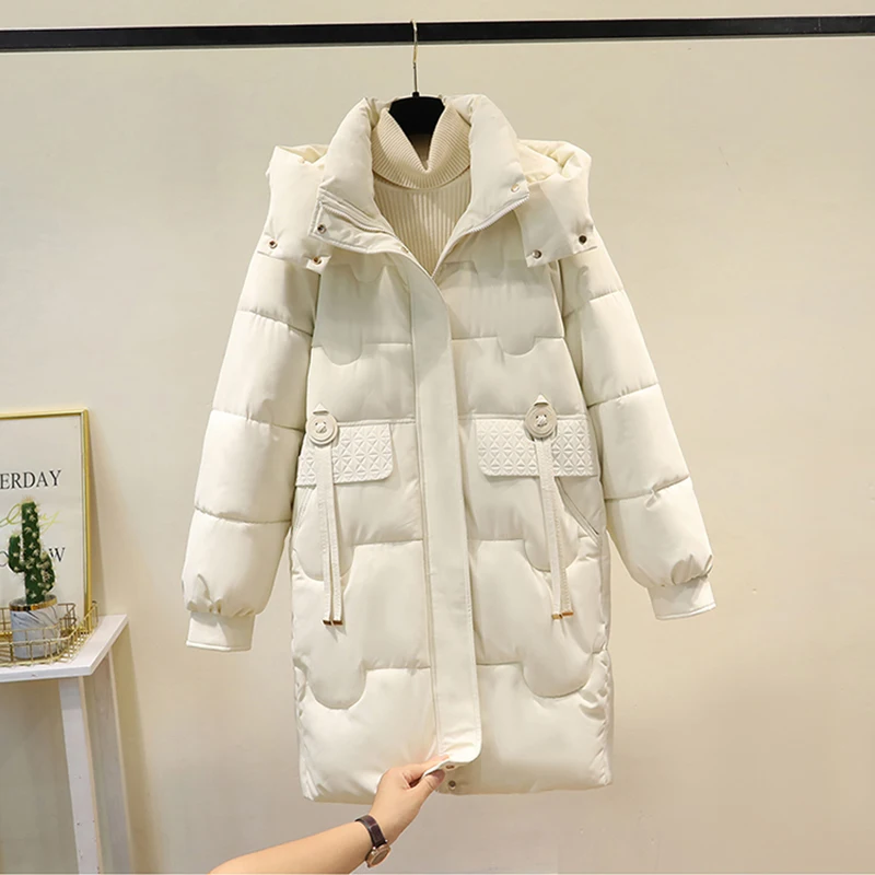 Women's Hooded Jacket Long Windproof Top Down cotton Coats Thick Loose Girls Winter Zipper Warm Casual Outwear Female New 2025