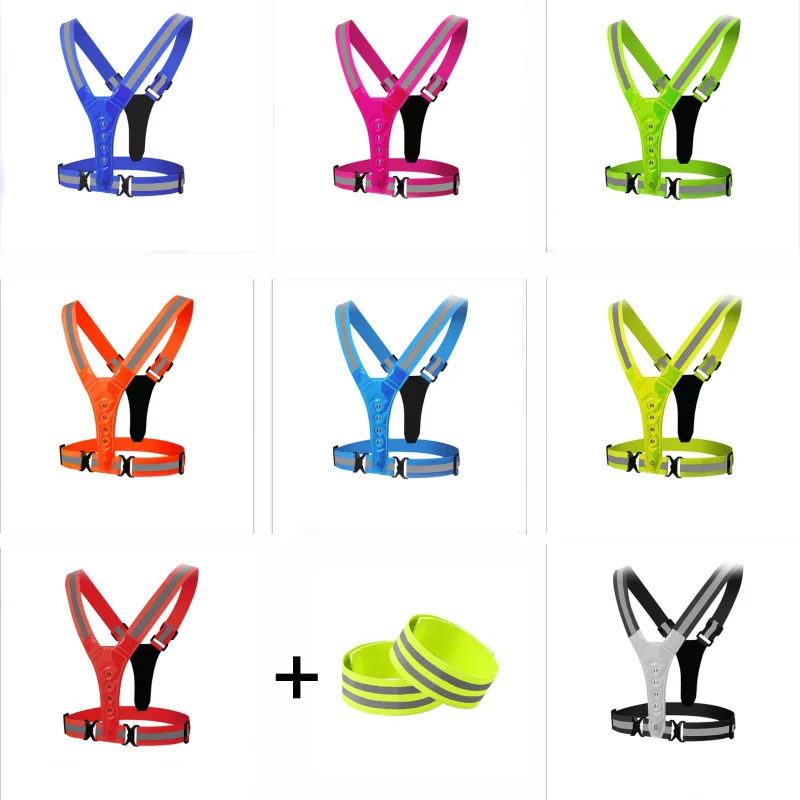 LED Vest Reflective Wristbands Light Up Running Safety Vest Waterproof Adjustable Elastic Electric Scooter Sports Warning Lights