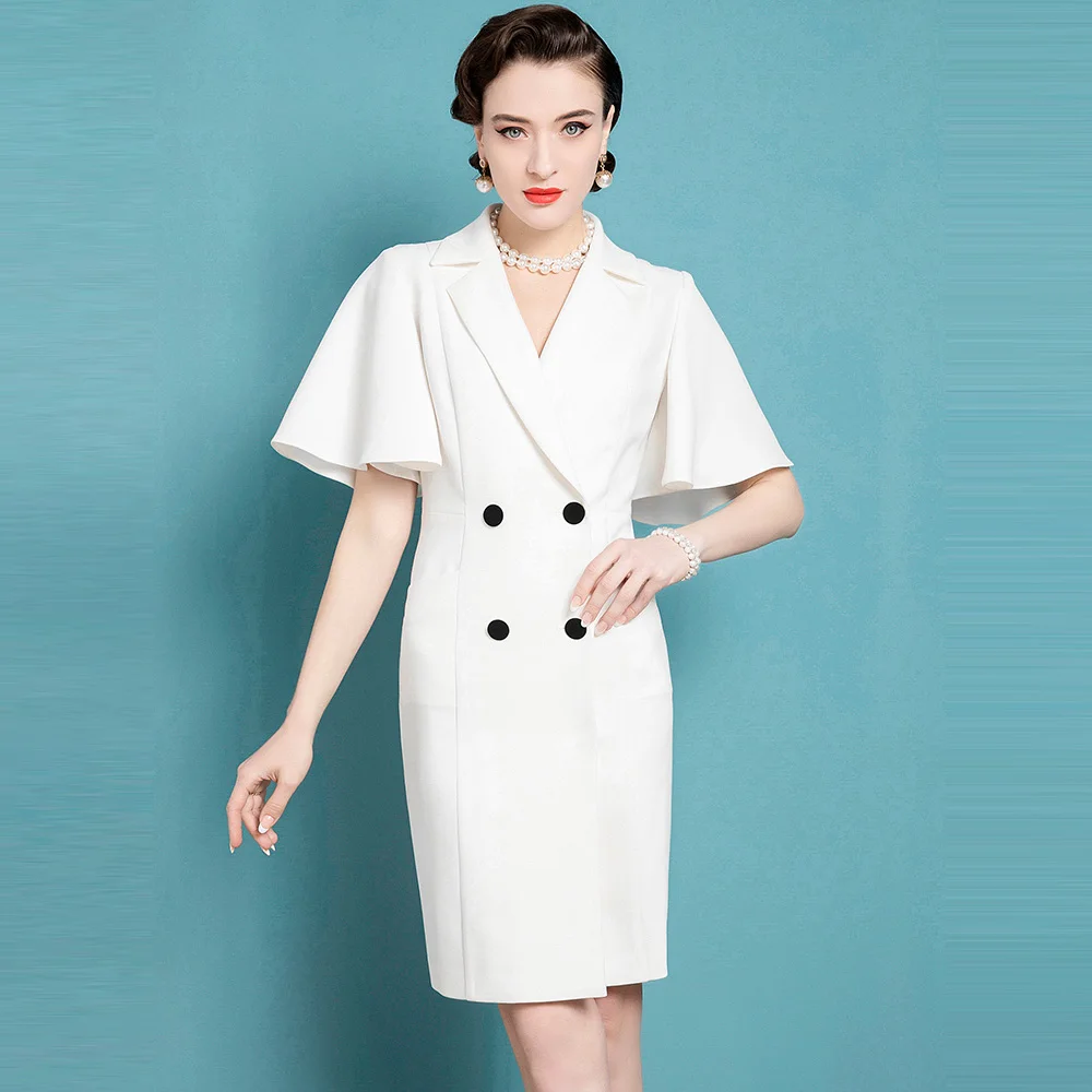 Temperament Slim Professional Dress Women'S Summer New High-End Fashion Flying Sleeve Medium Length