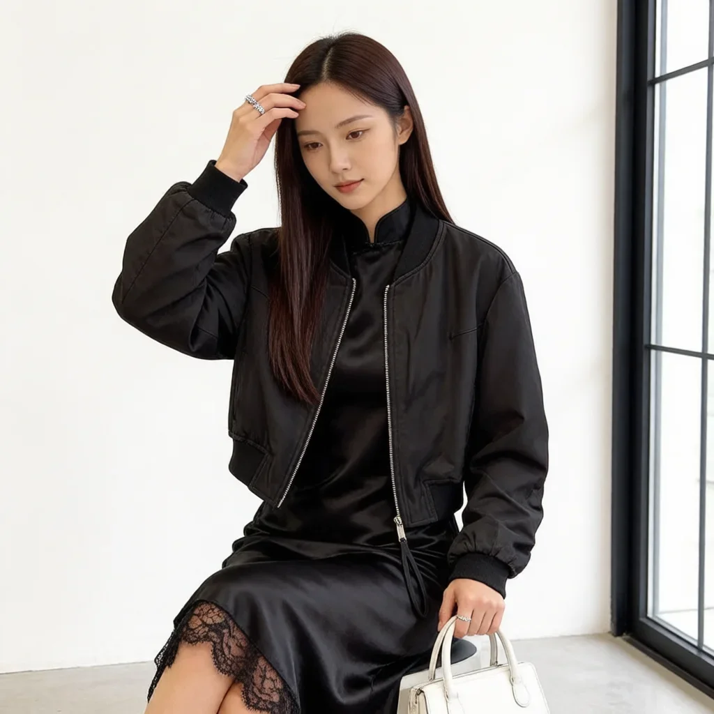 Women's 2026 Fall Winter Korean Oversized Quilted Varsity Jacket Short Thick Flight Bomber for Petite