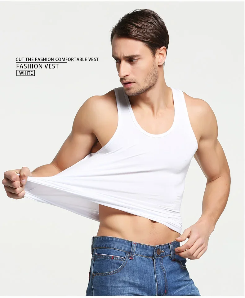HOT Sale Men's Casual Tank Tops Summer Bodybuilding Sleeveless Vest Square Collar Fashion Male Tees Workout Vest Factory Outlet image 5