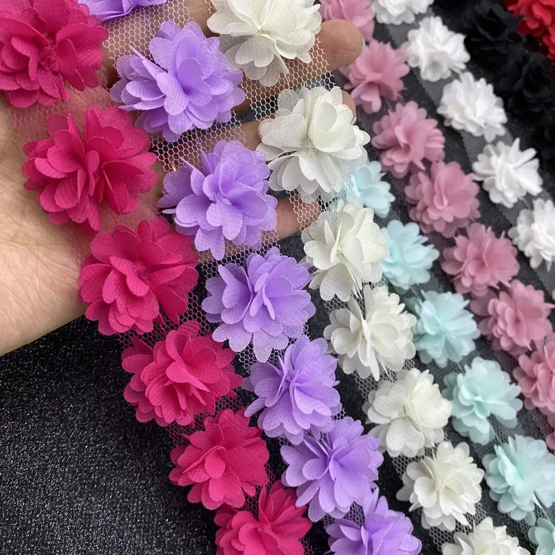 28 Pcs 3CM Wide 3D Daisy Flower Chiffon Tulle Lace Fabric for DIY Fringe Trim Party Wedding Dress Applique Collar Sewing Crafts