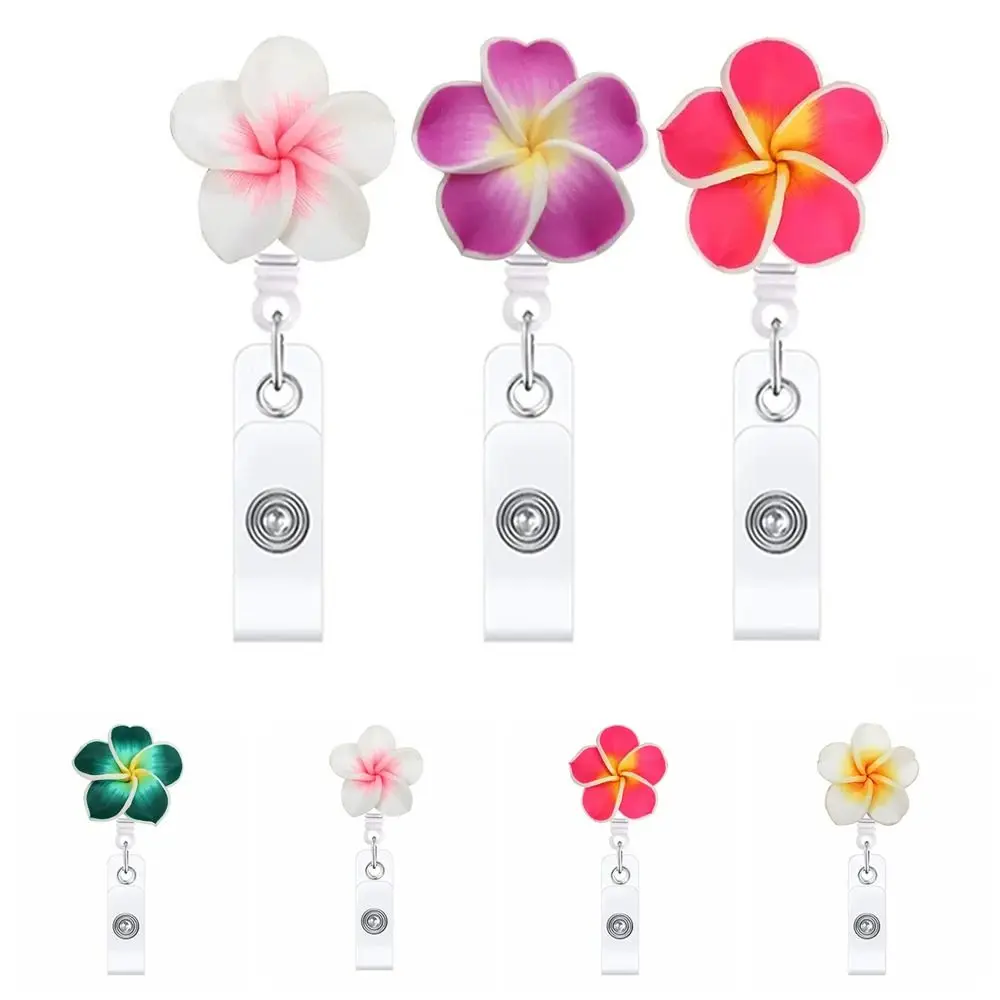 New Polymer Clay Badge Reel Card Holder Flower Shape Retractable ID Card Badge Clip Badge Holder Clips Nurse Supplies