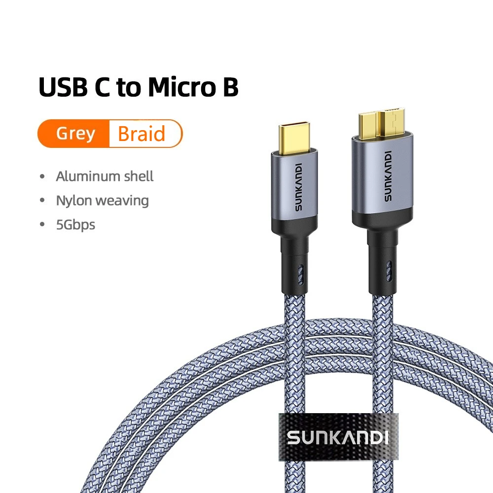 SUNKANDI 10 Gbps Micro-B auf USB-C Festplattenkabel, USB-C auf Micro-B, Externes Festplattenkabel für MacBook Pro, iPad/Tablet