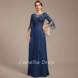 Vestido de gasa con cuello redondo para madre de la novia, traje Formal de encaje hasta el suelo, línea A, novedad