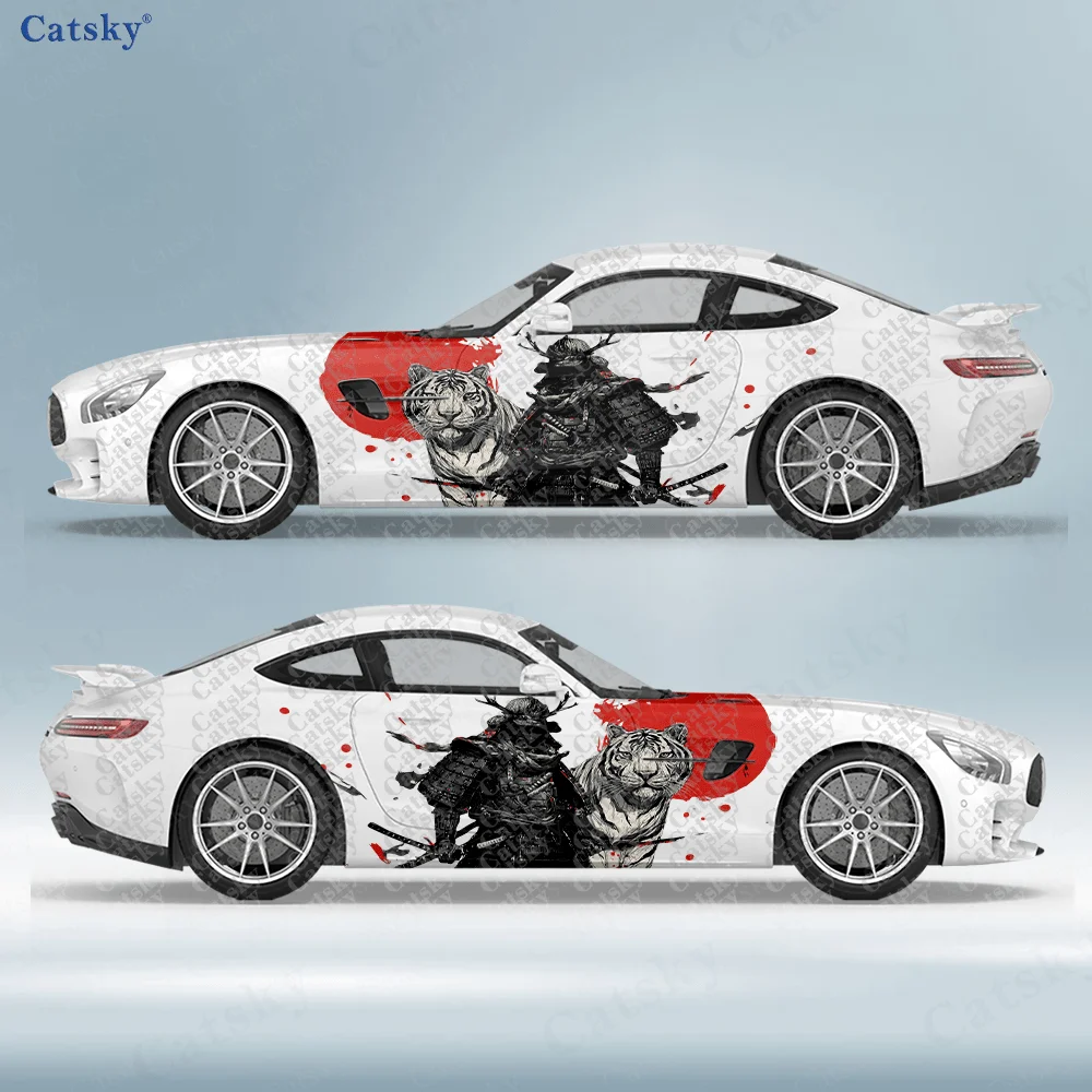 

2pcs Static Samurai and Fierce Tiger Car Side Wrap, Self-Adhesive PVC Waterproof & Scratch-Resistant Sticker, Car Accessory Gift