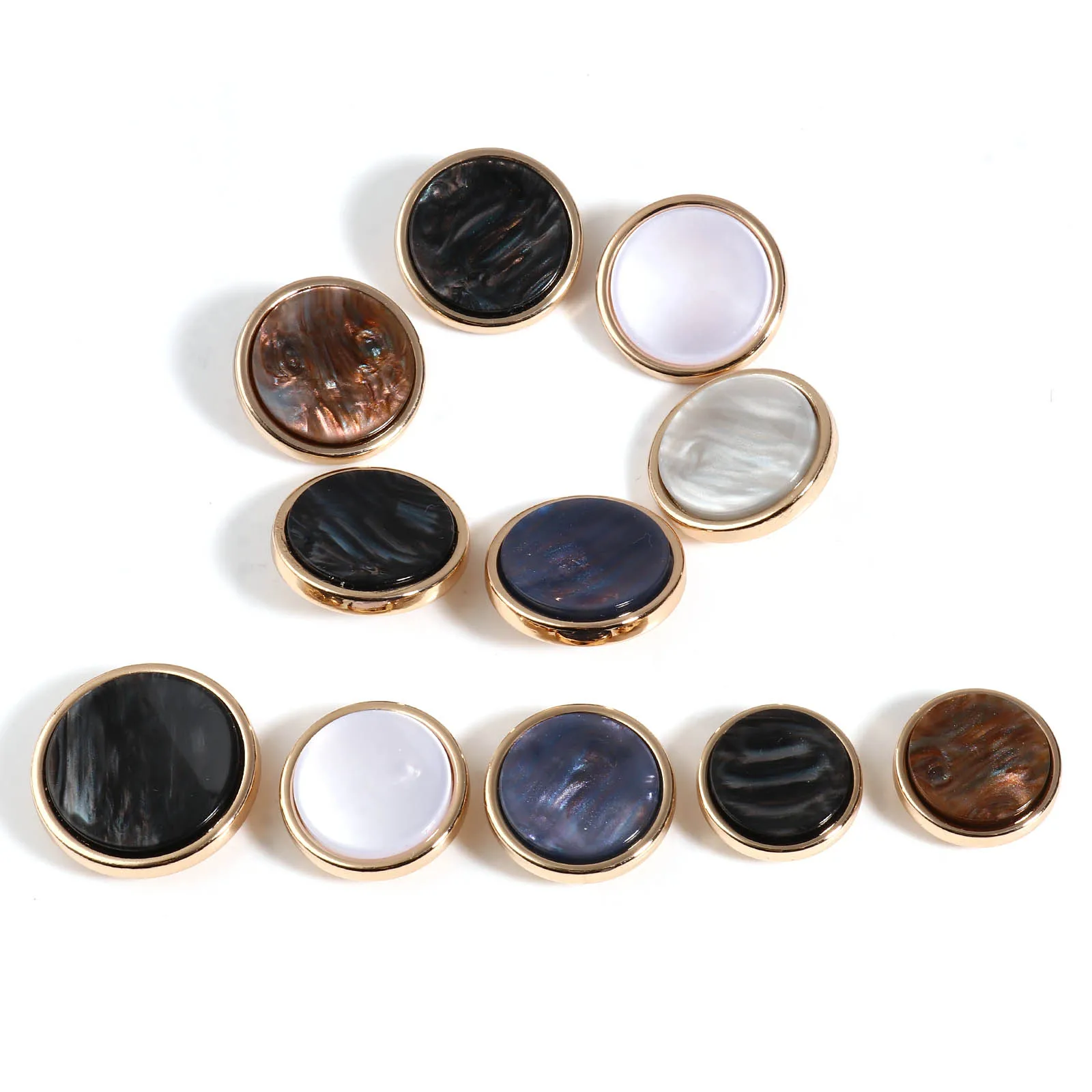 2 PCs 18mm-28mm Resin Imitation Shell Shank Buttons Round Metal Gold Color Sewing Button Clothes Decoration Garment Accessories