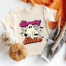 Spooky Babe Shirt Retro Cute Ghost Halloween Tee Trick or Treat Candy Outfit Toddler & Youth Natural T-Shirt Clothes