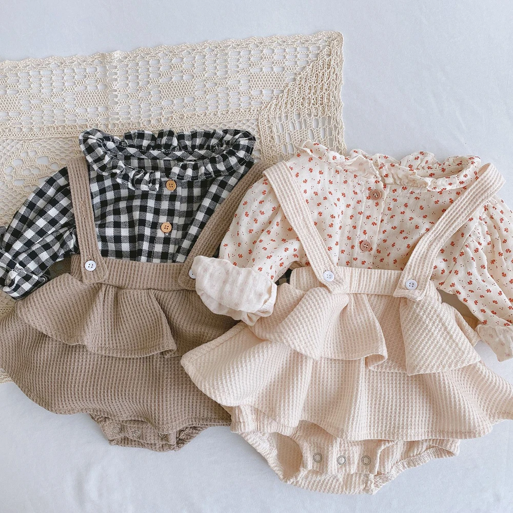 Baby Boutique Clothing Sets Plaid Blouses With Ruffles Bloomers 2pcs Clothing Sets Baby Suits Newborn Baby Items Floral Clothes