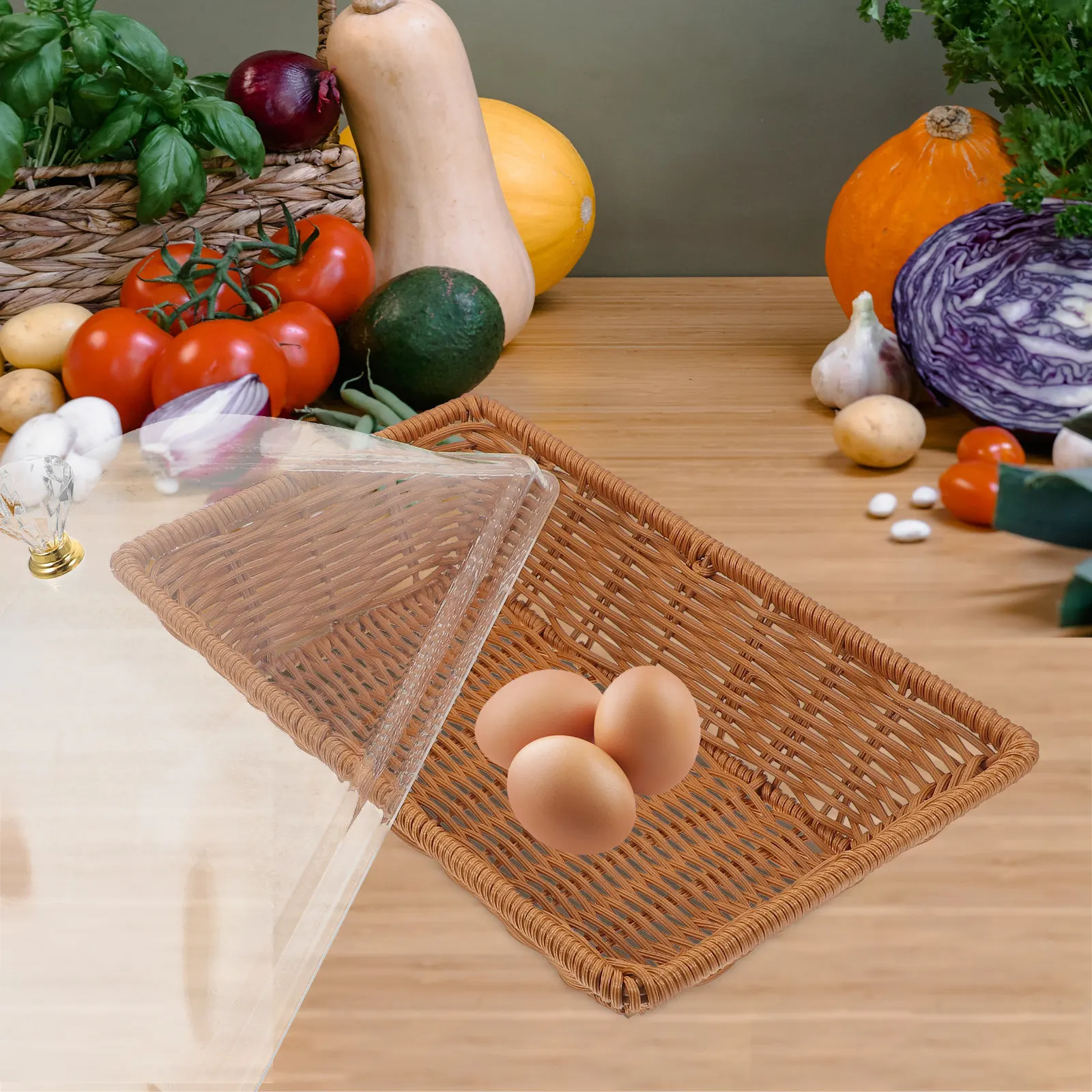 

Плетеная корзина для хлеба с крышкой, многофункциональная корзина для хранения хлеба, фруктов, закусок, для кухни и столовой, плетеные корзины