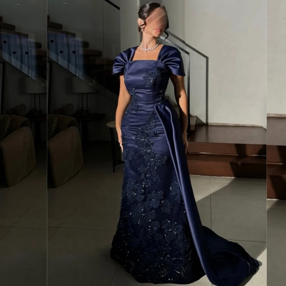 

Customized Fashion Elegant Jersey Sequined Pleat A-line Square Neck Long Dresses Bespoke Occasion Formal