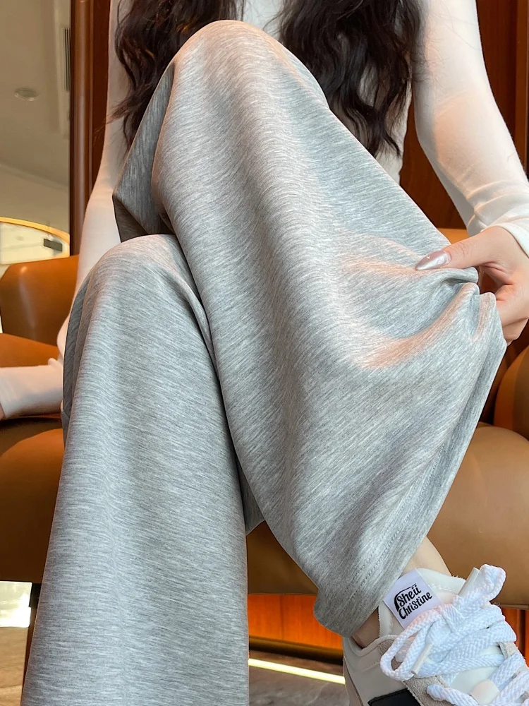 White Narrow Wide Leg Pants Women's Micro Flared Casual Sports Loose Glutinous Rice Pants Commute Style High Waist Straight Tube - view 3