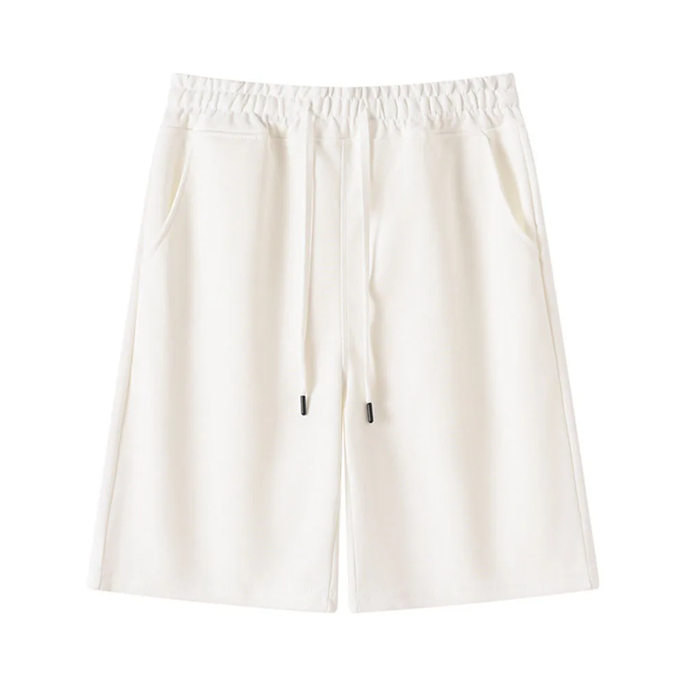 Men's Soft Polyester Casual Shorts in Knee-Length Style with Straight Cut Loose Fit and Solid Color Finish for Summer Wear