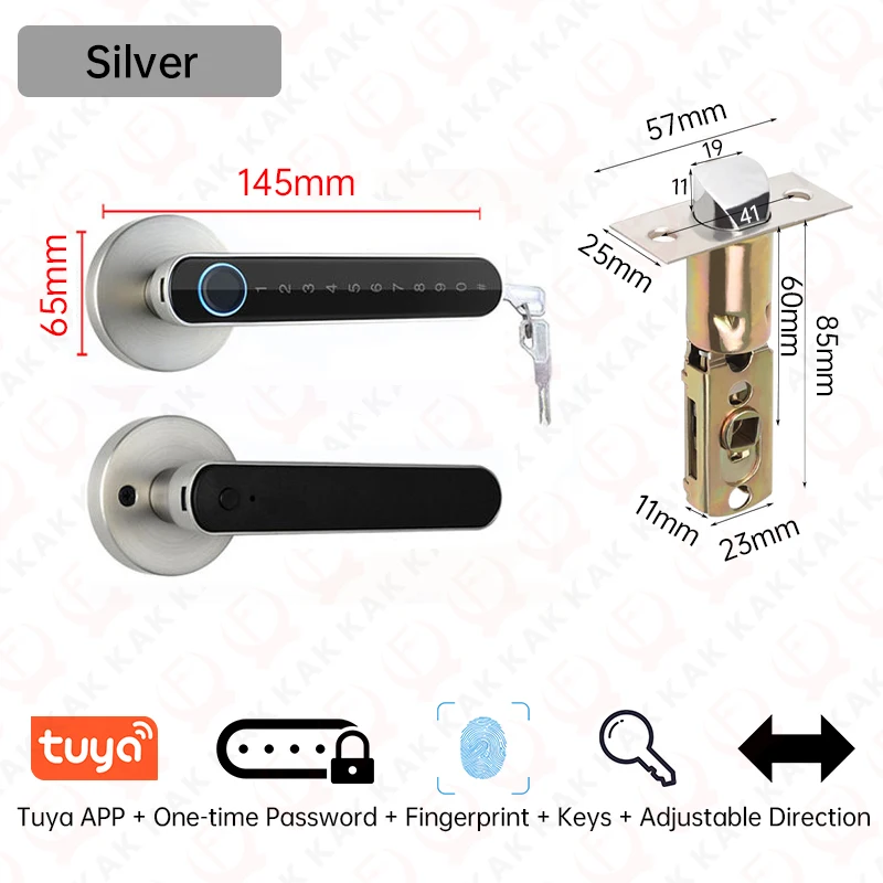 KAK Smart-Fingerprint Türschloss Schwarz Biometrische Türschloss Passwort Keyless Entry Türschloss mit Griff Sicherheit Tür Hardware