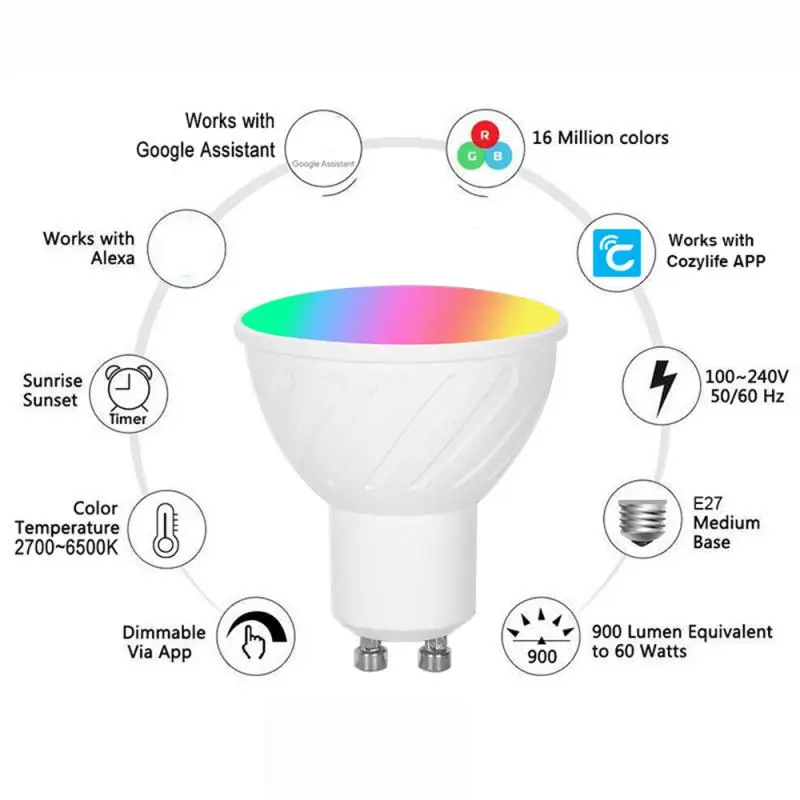 GU10 Spotlight Light Tuya Smart APP Control Life/Homekit Cozylife WiFi RGBCW Smart LED Bulb Lamp Work With Alexa/Google Home