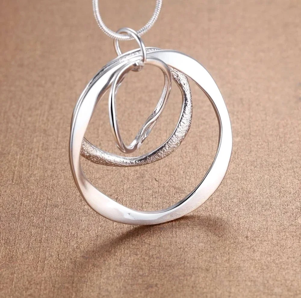 40-75cm Charms nobel 925 Sterling Silver Bohemia three circle pendant Necklace For Women Wedding Jewelry party Christmas gifts