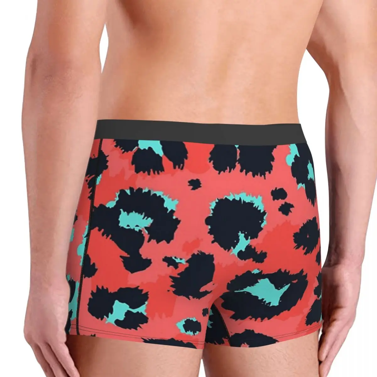 Leopardo avermelhado misturado com manchas de néon pele animal simulação cuecas de algodão calcinha homem cueca impressão shorts boxer briefs