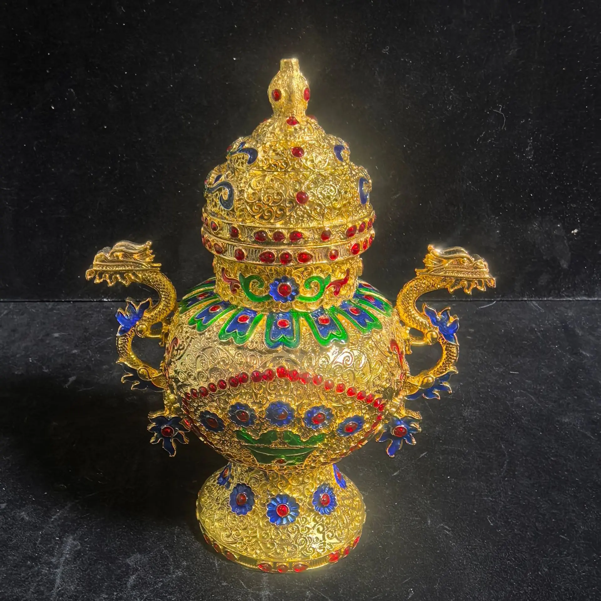 poele-a-double-dragon-en-alliage-de-cuivre-antique-artisanat-ornement-de-bruleur-d'encens-incruste-peint