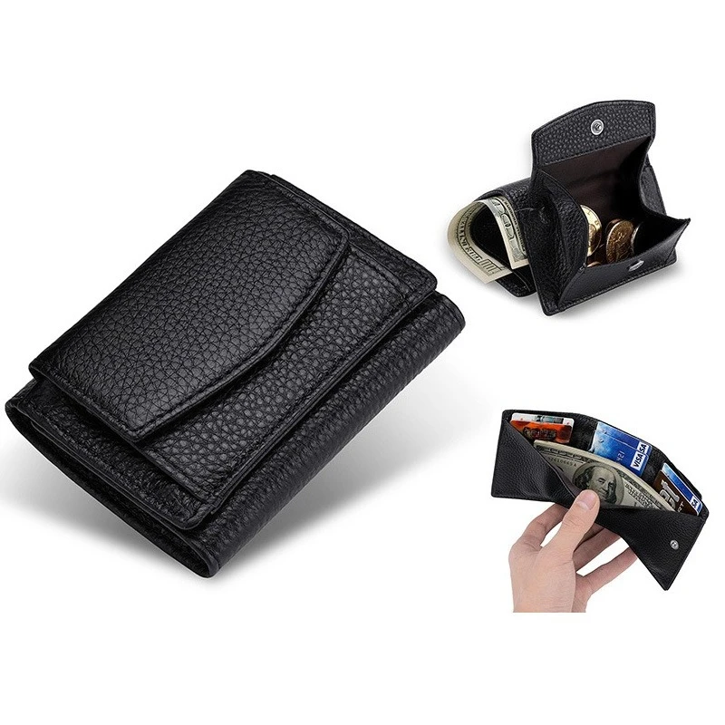 Men Women Cute Short Wallet Solid Color Hasp Coin Purse Bank Credit Card Holder Slim Small Money Bag Small Black Purse