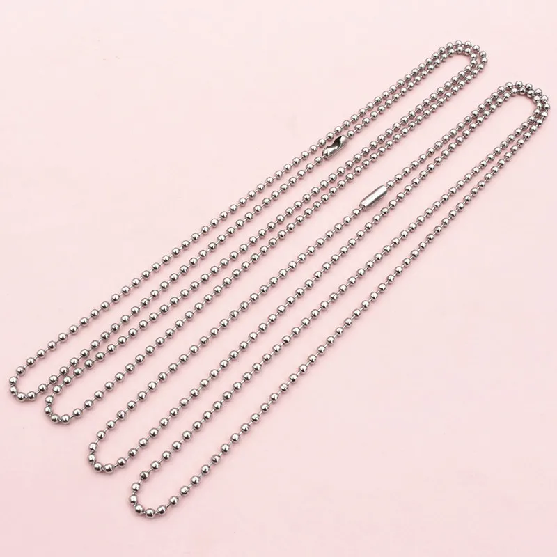 5 Stück Kugelperlenketten mit Verbinder, Edelstahl, 1,5 mm, 2,0 mm, 2,4 mm Durchmesser, DIY-Halskette, Schmuckzubehör, 70 cm (27,5 Zoll)