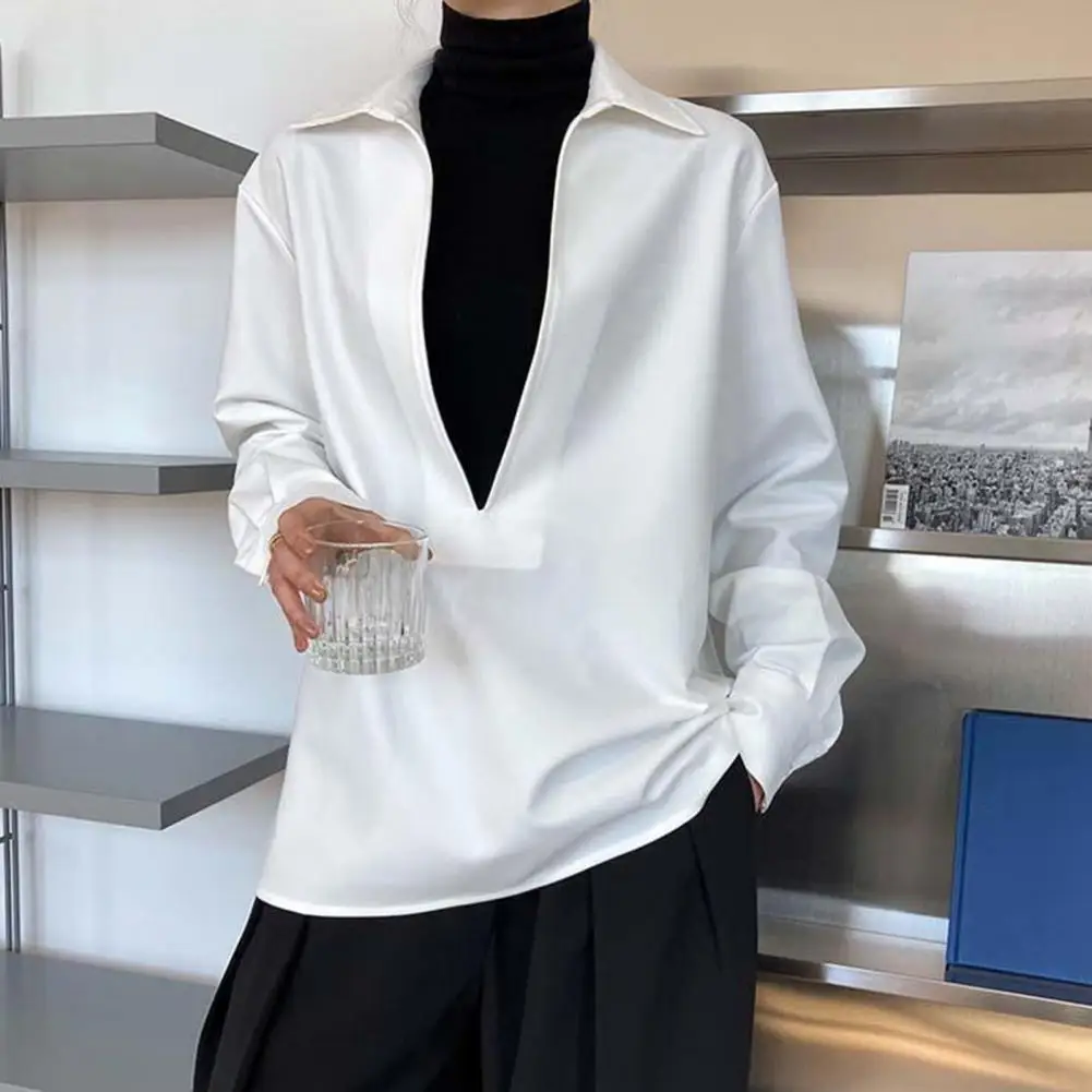 

Trendy Long Sleeves Half Cardigan Women Spring Top Soft Spring Blouse Business Mid Length Fall Blouse Female Clothes