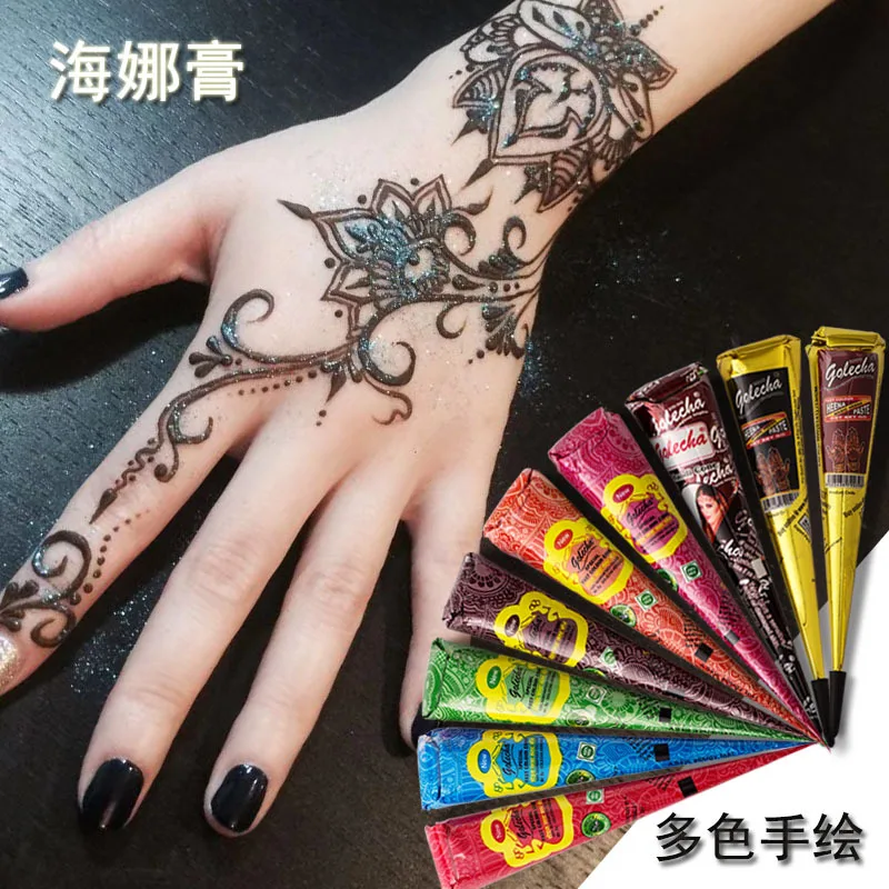 12Pcs Natural Temporary Flash Tattoo Paste Black Henna Body Paint Arts Disposable Cones Sexy Tattoo Cream Indian Wedding Fashion