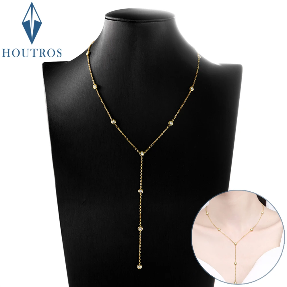 

Full Real D Color 3mm Moissanite Necklace for Women 925 Sterling Silver 18k Gold Plated Long Tassel Pendant Girls Party Jewelry