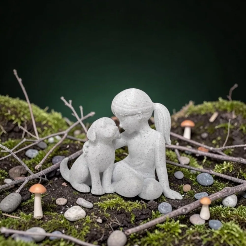 Collectible 3D Printed Girl And Dog Statues Creative Decoration Nordic-Style Ornaments Cute Canine Statues Crafts Bedroom Decor