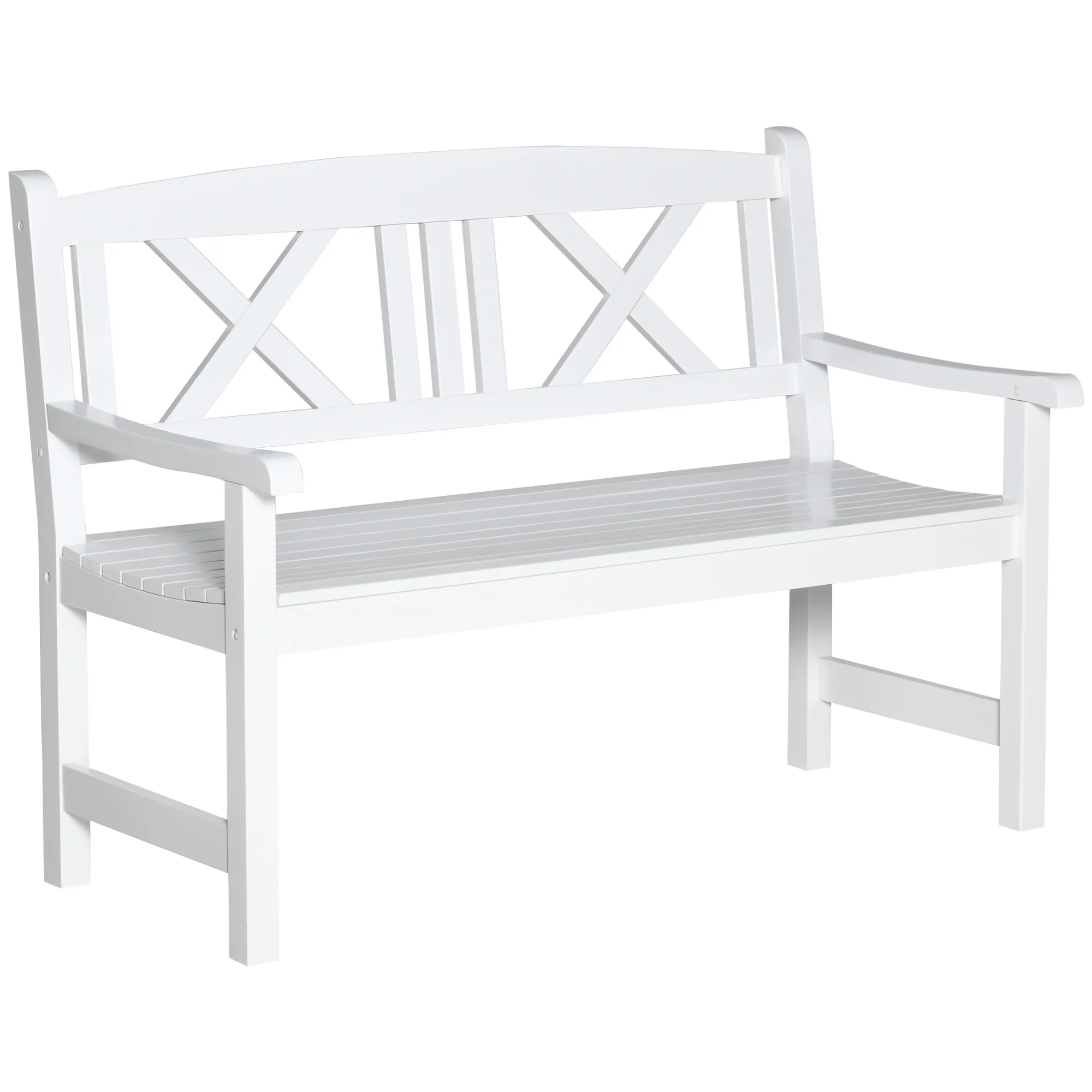 Banc d'extérieur rétro en bois, 2 places, blanc, jardin, terrasse, pelouse, 4'