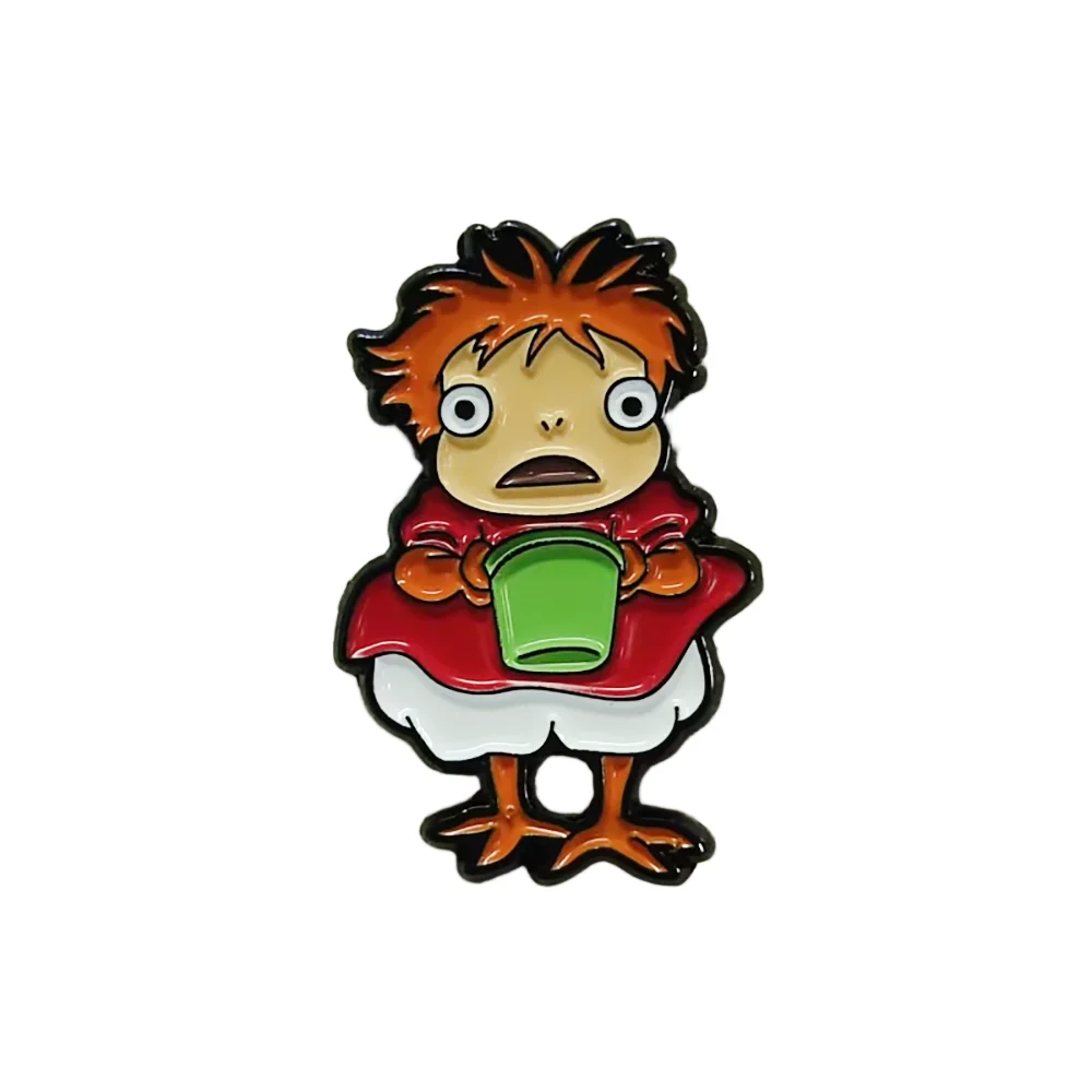 Cute Red Haired Goldfish Enamel Brooch Japanese Anime Character Ponyo Pin Fun Cartoon Metal Badge Accessory Fan Gift