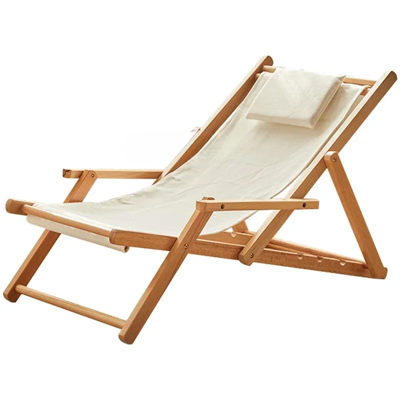 

ZC Deck Chair Leisure Lunch Break Office Cushion Solid Wood Beach Dual-Purpose