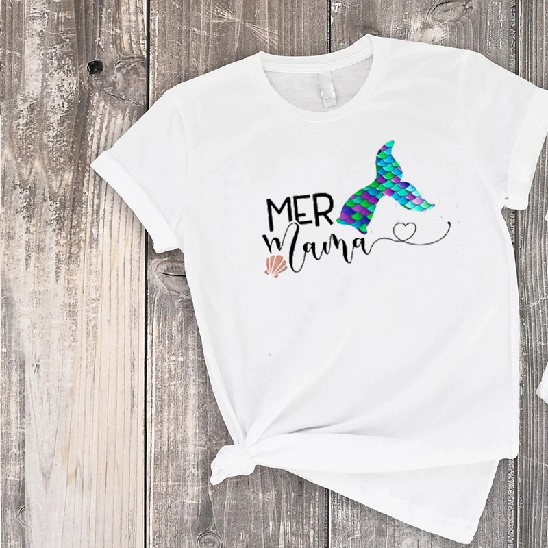 Mommy and Me Outfits Mermaid Mama Mer Mini Shirt Set Mommy Daughter Sets Family Look Baby Girl Clothes Print Fashion Tee