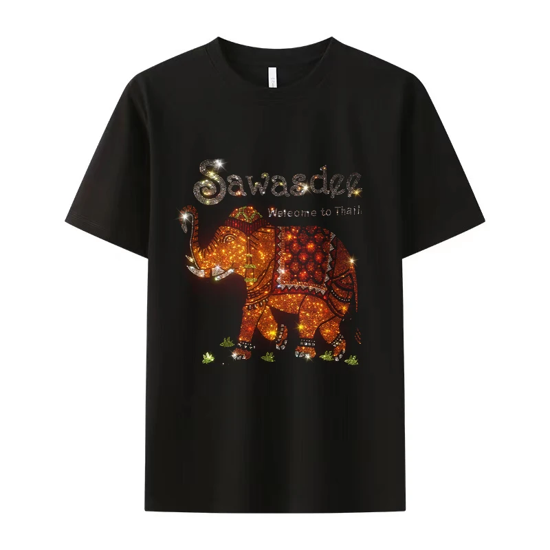 

Casual tees rhinestones elephant print men clothing summer short sleeves cotton fashion tops camisas