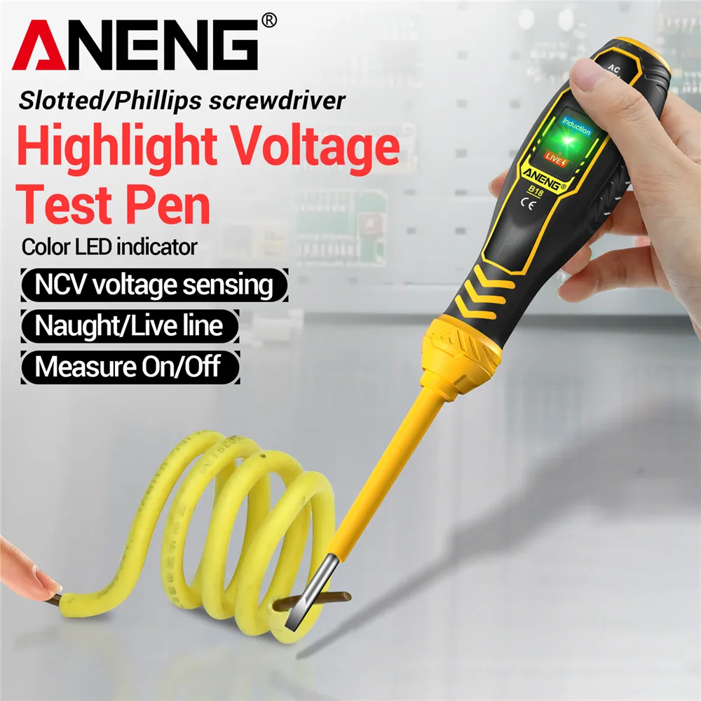 Voltage Tester Pen Word/Cross Screwdriver ANENG B18 Highlight Multi-functional NCV Voltage Induction Electrician Tester Pen Tool